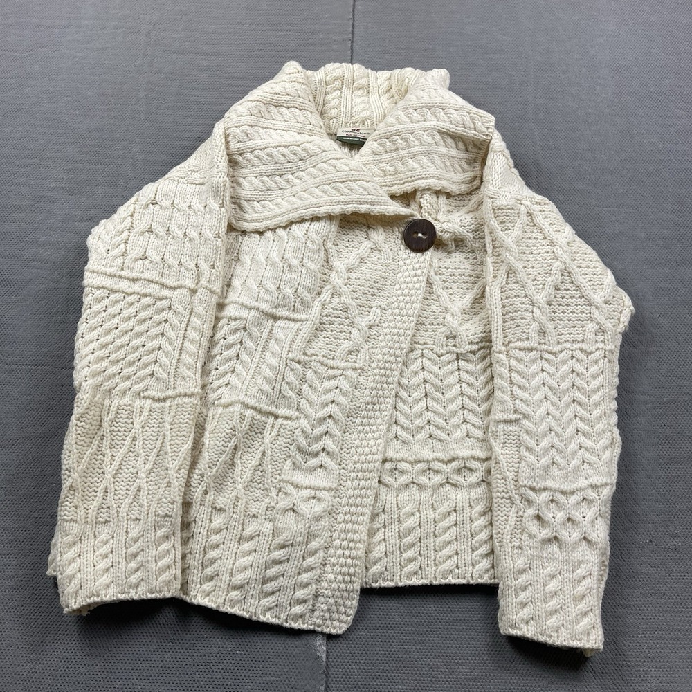 Carraig Donn Sweater Womens Small Beige Wool Shawl Collar Single Button Cardigan